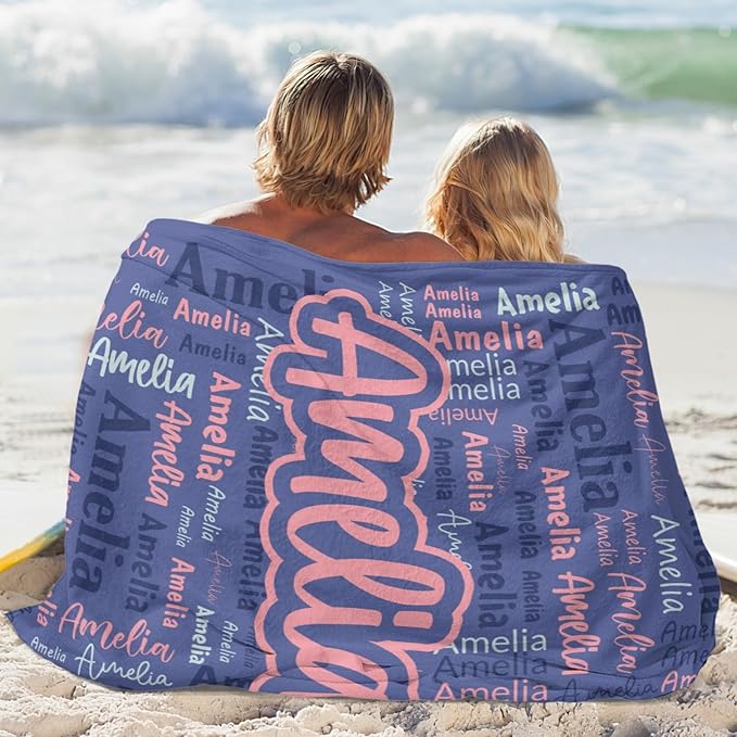 Custom Blanket with Name Personalized Blankets for Kids Adult Boys Girls Flannel Monogrammed Customized Blankets Throw (60''x80'')
