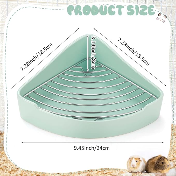 Eccliy Ceramic Corner Litter Box for Small Pets, Tip-Proof, Chew-Resistant, Triangle Potty Trainer Pet Pan for Ferret, Guinea Pig, Rat, Bunny, Chinchilla, Hedgehog, Sugar Glider, Hamster(Cyan)