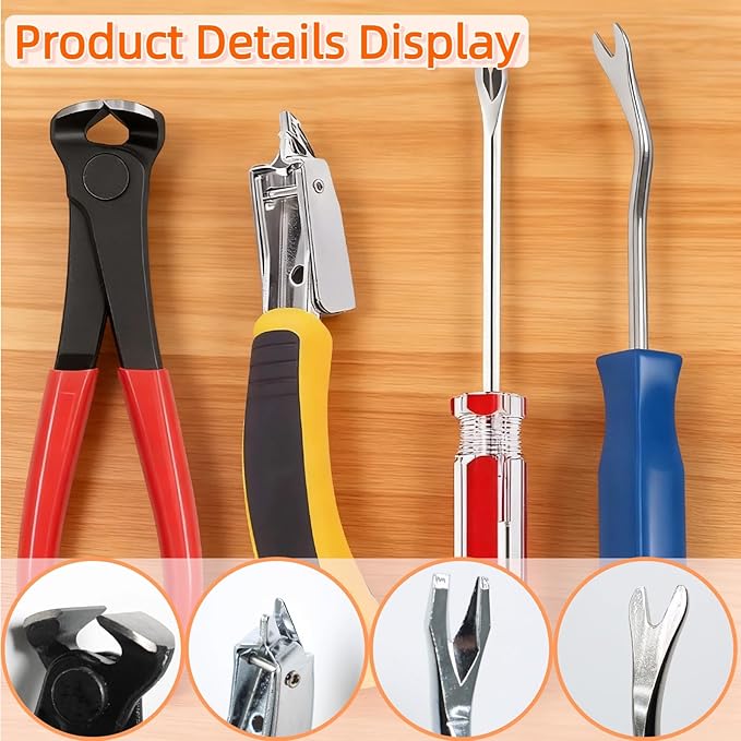 4 Pcs Staple and Nail Puller Tool Kit Set - Professional Upholstery Staple Remover, Tack Lifter, Nail Puller Pliers & Fastener Remover for Wood, Furniture, Flooring, Walls, Cars & Photo Frames