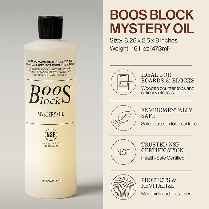 John Boos 3-Piece Care Set, 16 oz Mystery Oil, 5 oz Board Cream & Round Applicator - All-Natural Maintenance Formula for Butcher Blocks, Cutting Boards, Wooden Countertops & Wood Utensils