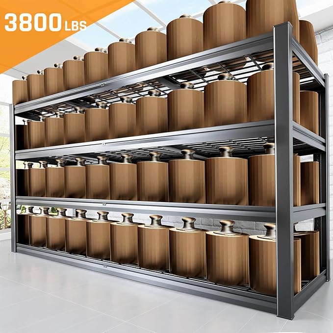 77" W Kitchen Storage Shelves Heavy Duty Garage Shelving 4 Tier Metal Shelving Unit, Adjustable Shelves, 3800LBS Steel Industrial Shelving for Basement， Commercial, 77" W*24" D*72”H, 2 Pack