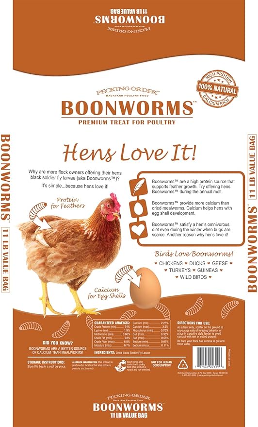 Pecking Order Boonworms Treat for Chickens are Protein and Calcium Rich Black Soldier Fly Larvae to Support Laying Hens (11 LB)
