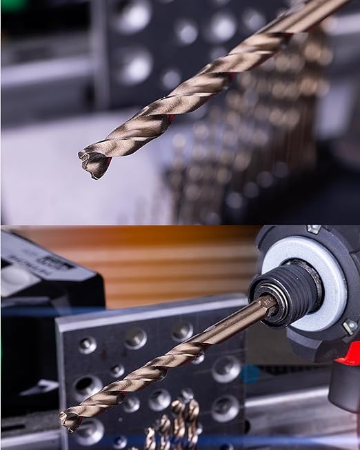 NordWolf 14-Piece M35 Cobalt Drill Bit Set for Stainless Steel, Hard Metals & Cast Iron, Jobber Length with 1/4" Hex Shank, SAE Sizes 1/16" to 1/4" in Storage Case