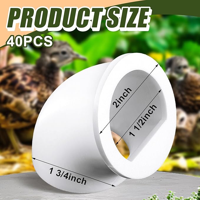 40 Pack Quail Feeders No Waste Chicken Feeder Port 1.5 Inch DIY Chick Feed Saver Quail Supplies for Coturnix Small Poultry Farm Bucket Bin Container