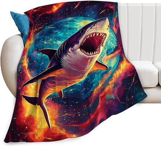 Shark Blanket, Space Shark Throw Blanket Gifts Blankets Stuff Fleece Flannel Plush for Girls Women Men Boys Lovers Adults Soft Bedding Gift for Sofa Bed Office Home Decor 40"X50"