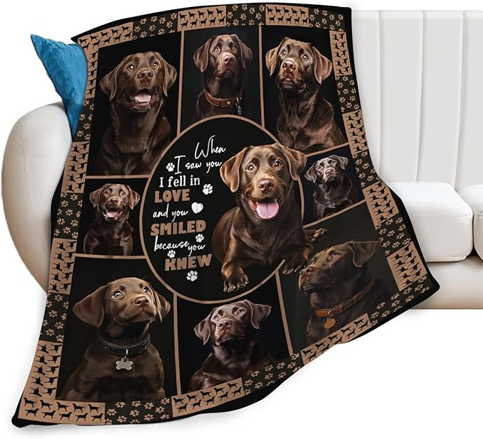 Labrador Blanket Gifts for Girls Boys Chocolate Lab Dog Lovers Throw Blankets Cozy Plush Fleece America Flag Flannel Fuzzy 60"X50"