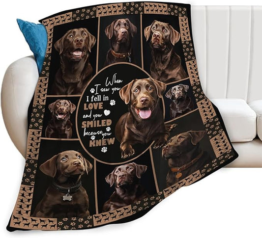 Labrador Blanket Gifts for Girls Boys Chocolate Lab Dog Lovers Throw Blankets Cozy Plush Fleece America Flag Flannel Fuzzy 60"X50"