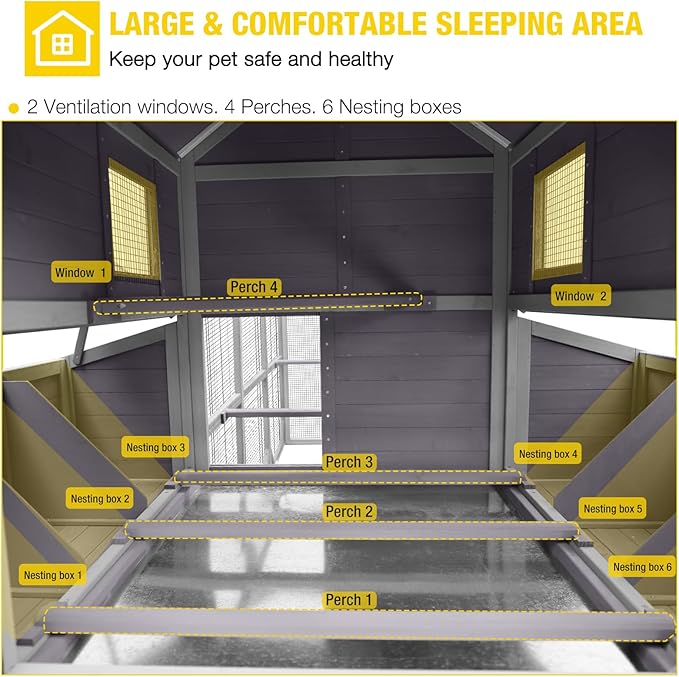 Aivituvin Large Chicken Coop 118" L Hen House Duck Cage for 8-10 Chickens 41.3 ft² with Spacious Run, 6 Nesting Box, 6 Raised Perches