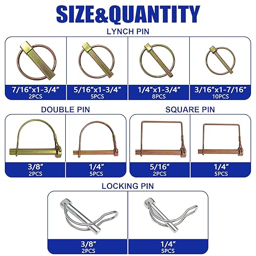 367 PCS Heavy Duty Pin Assortment Kit, Hitch Pins R Clip PIns/ Hair Pins/ Lynch Pins/ PTO Pins/ Cotter Pins/ Clevis Pins for Trucks Trailers Tractors Mowers 3 Point Accessories, Farm, Lawn and Garden