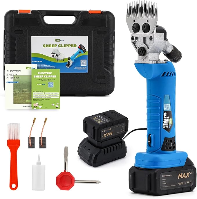 Sheep Shears Cordless 550W 2400RPM Professional Rechargeable Shearing Clipper 21V with 6 Speed, for Shaving Fur Wool in Sheep, Goat, Cattle, and Other Farm Livestock, with 2 Lithium Batteries