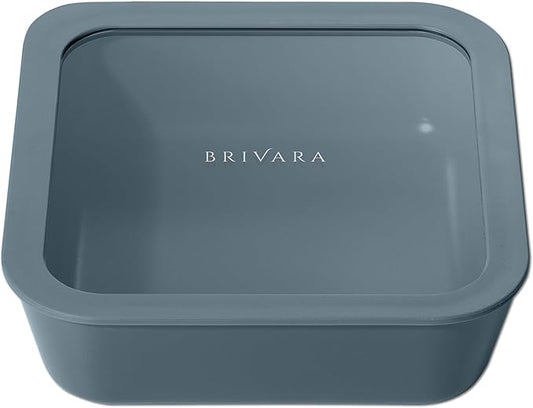 Ceramic Coated Glass Food Storage Container | No PTFE, PFOA, PFAS, and BPA | Reusable Non Toxic Meal Prep Container with Glass Lid | Easy To Store | 8 Cup Square [Dusk]