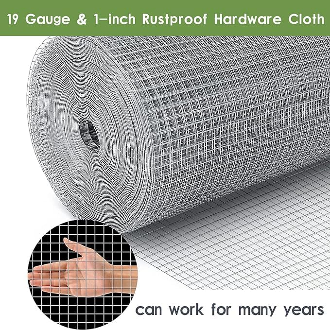 Tongmo Hardware Cloth, Chicken Wire Fencing, 19 Gauge Galvanized Wire & 1"x1" Mesh Size Welded Wire Roll Garden Fence, Poultry Netting for Rabbit/Duck/Chicken Coop (48" x 50')