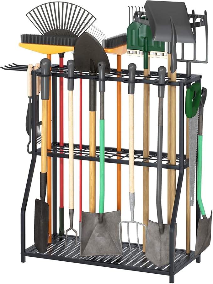 Organizer Yard Tool Storage Rack,Garden Organizer,Steel Yard Tool Racks To Store Long-Handled Tools,Tool Holder For Garden,Shed,Outdoor,Black