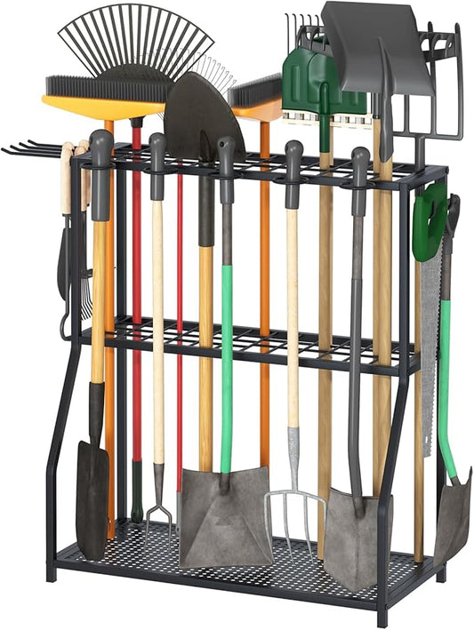 Organizer Yard Tool Storage Rack,Garden Organizer,Steel Yard Tool Racks To Store Long-Handled Tools,Tool Holder For Garden,Shed,Outdoor,Black