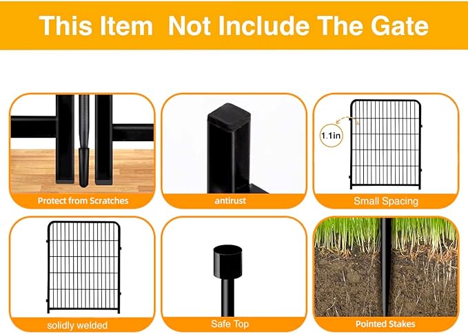 Doorless Dog Digging Fence Barrier,48in(H) 12 Panels Total 26.6 Ft(L), Black Metal Fencing for Yard 4ft Tall, Dog Fence Outdoor for Yard, Fencing for Garden Beds, Garden Fences Border