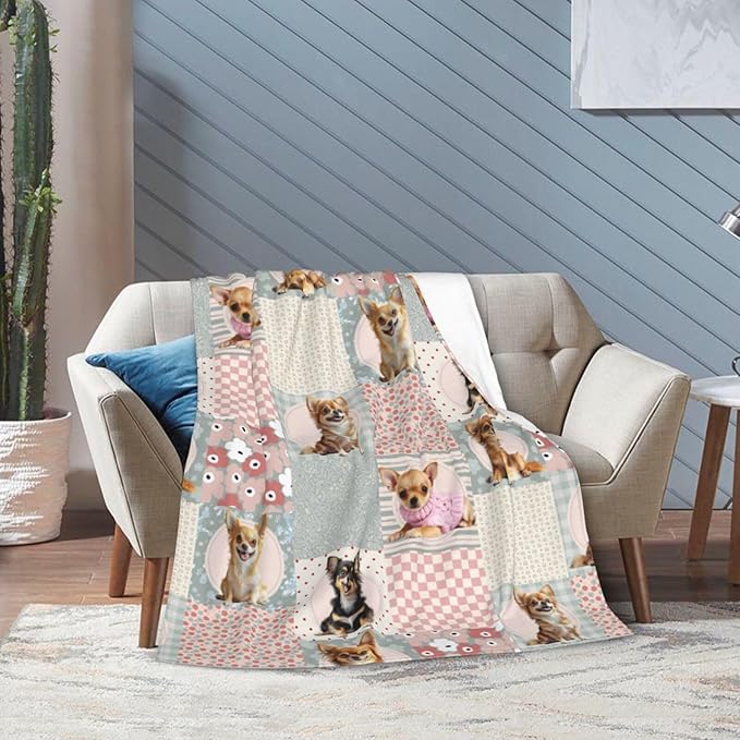 Cute Chihuahua Throw Blanket Chihuahua Dogs Cowboys Flannel Blankets Dog Lover Plush Super Soft Cozy Warm Decor Gifts for Boys Girls Kids Adults Men Women 50" x 60"