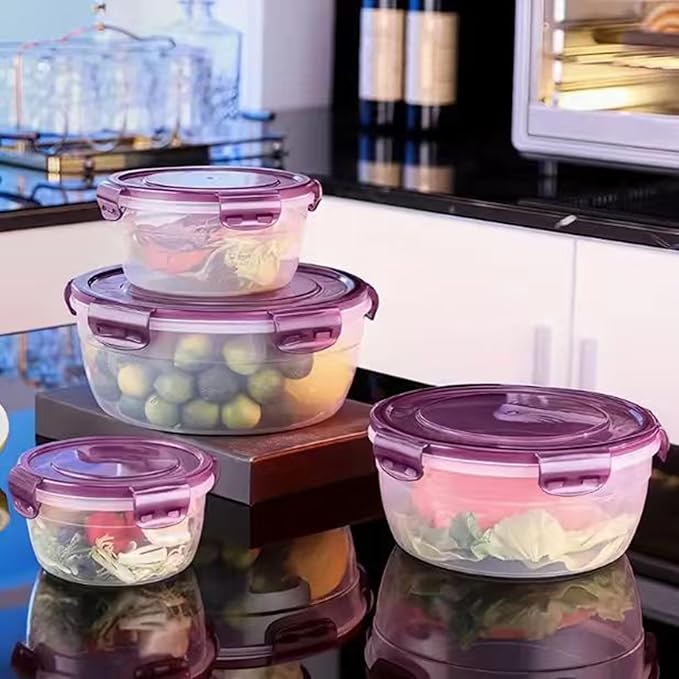 Food Storage Containers with Lids | Airtight Stackable Organizers - Round Leakproof Storage Container | for Fruits Breakfast Leftover Dry Goods Home Kitchen Fridge Pantry Office Picnic Baking