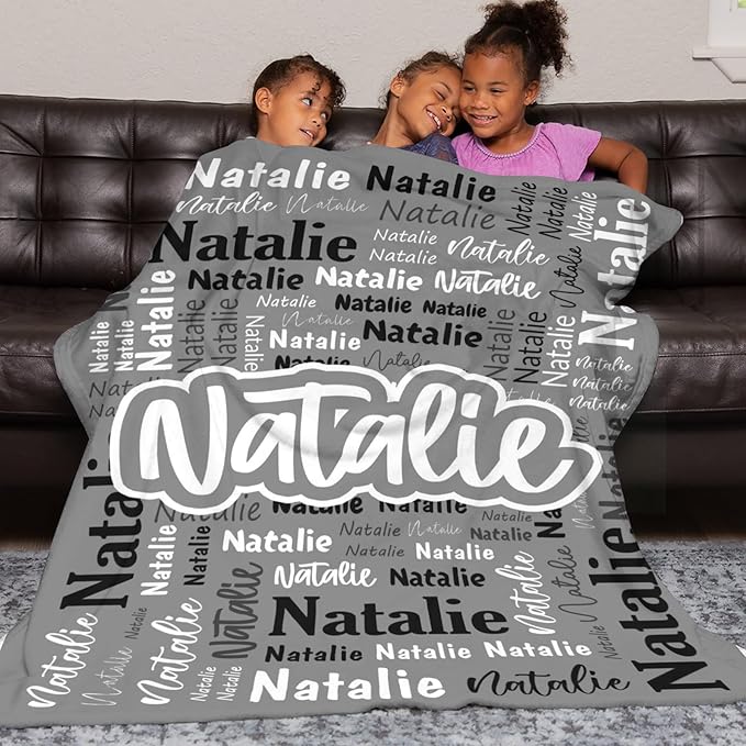 Custom Blanket with Name Personalized Blankets for Kids Adult Boys Girls Flannel Monogrammed Customized Blankets Throw (50''x60'')