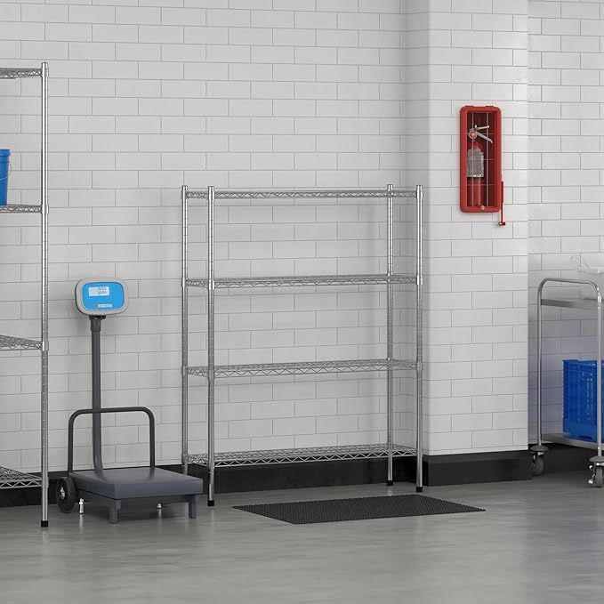 Commercial NSF Listed Chrome Stationary Wire Shelving Kit 12" x 42" x 54", with 4 Shelves Perfect for Warehouse, Walk-in Refrigerator, Freezer, Grocery Store, Restaurant, Dishroom