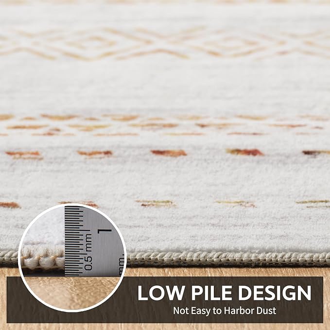 Small Area Rug-2x3 Entryway Rug Non Slip Washable Low Pile Indoor Door Mat Neutral Distressed Boho Moroccan Entrance Rugs Carpet for Bedroom Kitchen Powder Room Front Porch Bathroom, Multi-Color