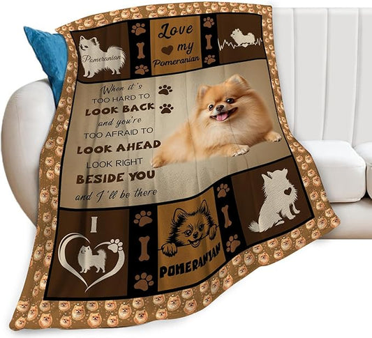 Pomeranian Blanket, Pomeranian Dog Throw Blanket, Puppy Dog Gifts Blankets Stuff Fleece Flannel Plush for Girls Women Lovers Adults Soft Bedding Gift for Sofa Bed Office Home Decor 40"X50"
