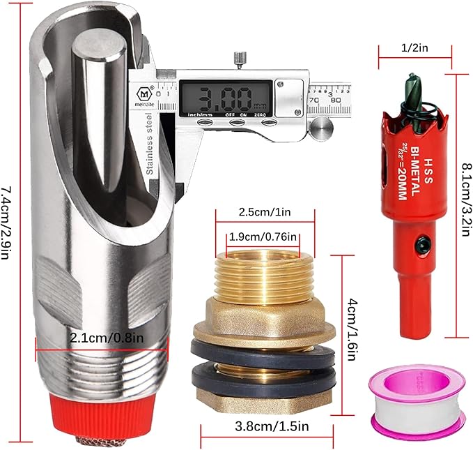 5PCS 1/2 NPT Pig Waterer Nipple Kit Stainless Steel Pig Waterer Nipples, Set of 5 with Installation Tool and Seals