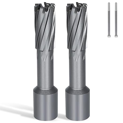 KEENTECH 2-PC Carbide-Tipped Annular Cutter Set, 5/8" Dia x 2" Depth, 3/4" Weldon Shank (2 Flat), High Speed Cutting TCT Mag Drill Bit with Pilot Pin for Harder Material
