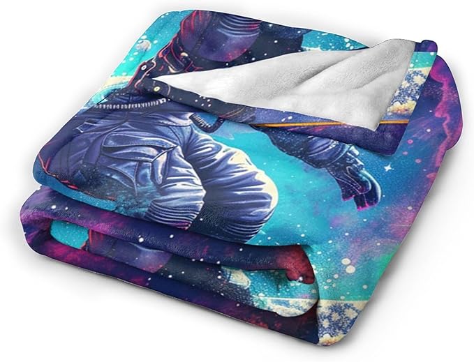 Astronaut and Skateboard Throw Blanket - Spaceman Gifts and Decor for Boys Girls Women Men Kids Adults - Soft Warm Cozy Fleece for Couch Sofa Bed 80"x60"