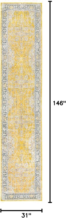 Unique Loom Baracoa Collection Area Rug - Prado (2' 7" x 12' 2" Runner, Yellow/ Ivory)