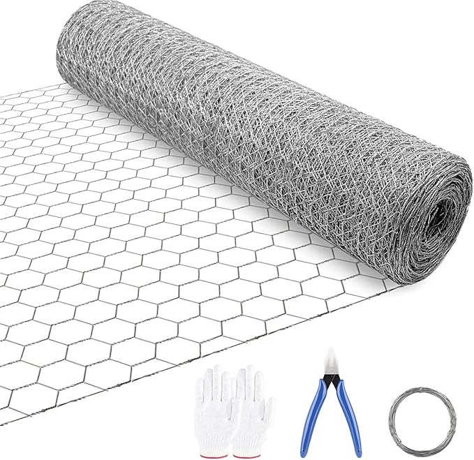 Chicken Wire Fencing 16.9 Inch x 49.2 Ft, Poultry Wire Netting 0.6 Inch Hexagonal Galvanized Floral Fence Mesh for Pet Rabbit Coop