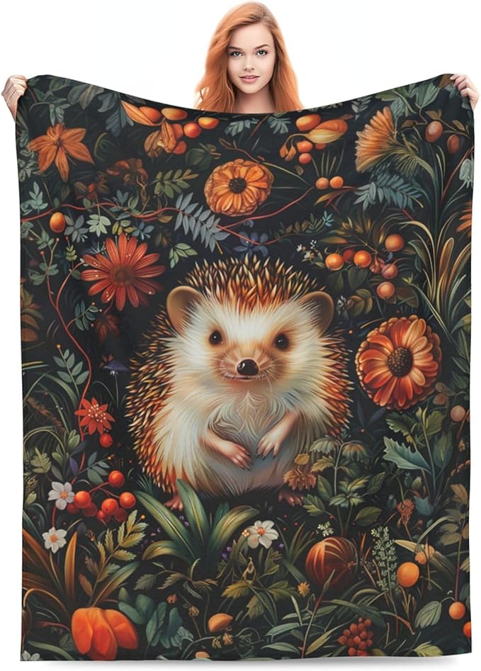 Cute Hedgehog Forest Decor Super Cozy Plush Lightweight Soft Flannel Fleece Jungle Animal Blanket Gifts For Girls Boys Kids Women Men Teenager For Sofa Bed Couch 60"X80"