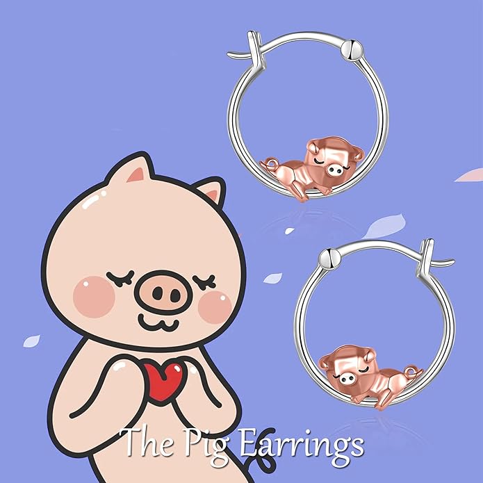 Fox/Pig/Mushroom/Cat Earrings Sterling Silver Cute Hoop Earrings Animal Jewelry Gifts for Women Daughter