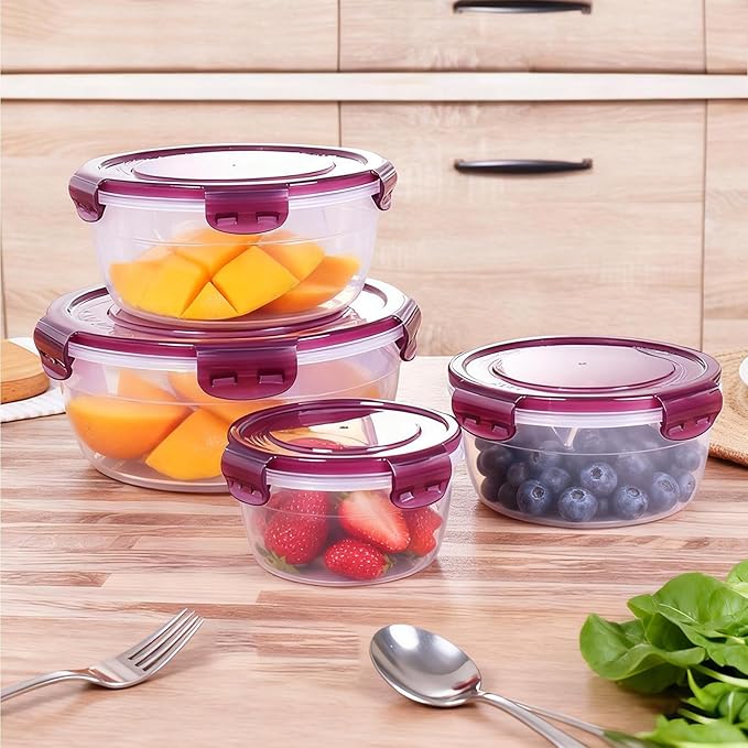 Food Storage Containers with Lids | Airtight Stackable Organizers - Round Leakproof Storage Container | for Fruits Breakfast Leftover Dry Goods Home Kitchen Fridge Pantry Office Picnic Baking