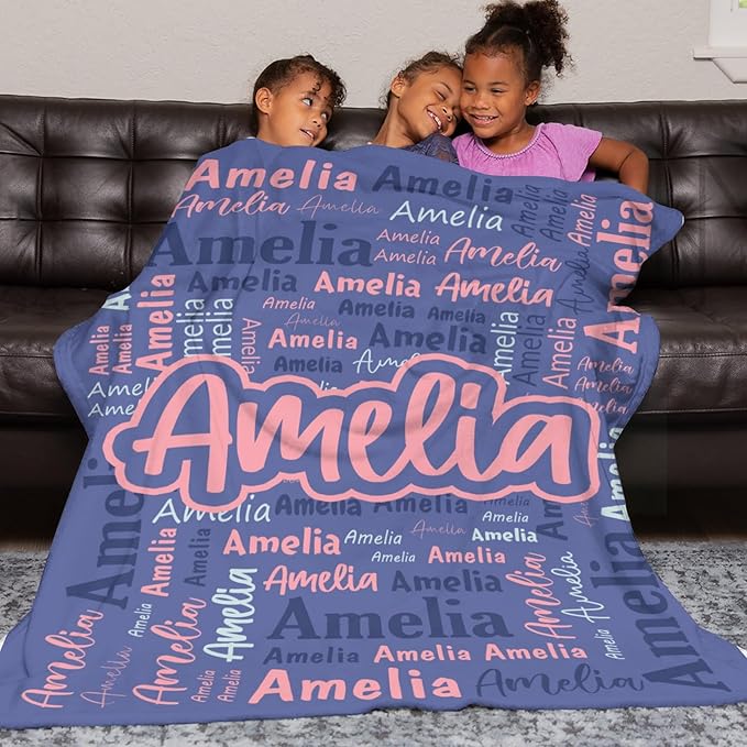 Custom Blanket with Name Personalized Blankets for Kids Adult Boys Girls Flannel Monogrammed Customized Blankets Throw (50''x60'')