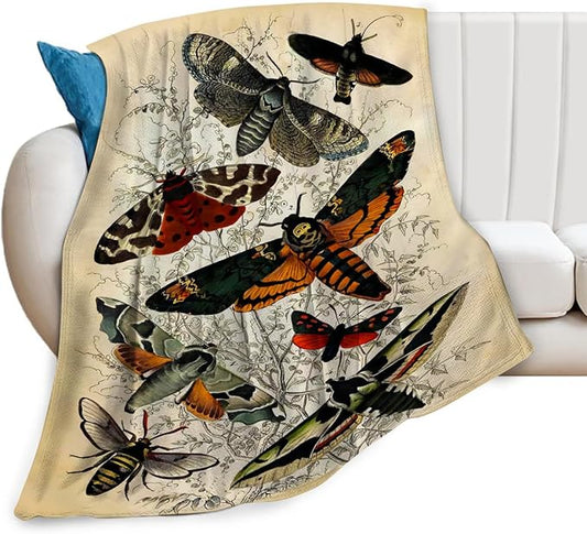Tijuboni Moth Insect Throw Blanket Moth Gifts for Girls Women Boys Men Kids Adults Soft Flannel Fleece Blanket for Couch Sofa Bed Home Decor 40"x50"