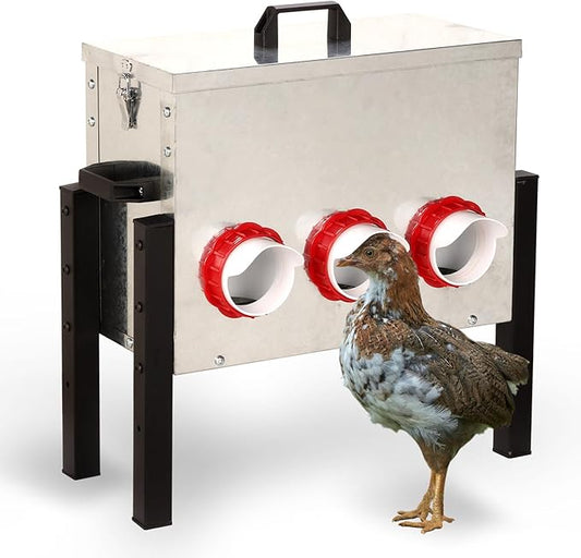 30LB Automatic Chicken Feeder with Cover – Large Capacity Metal Chicken Coop Feeder with 6 Feed Ports, Adjustable Legs Rainproof No Waste Outdoor Poultry Feeder for Hens & Free Range Flocks