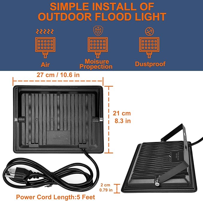 XXBSAZ 2 Pack 200W LED Flood Lights Outdoor, 25,000LM Plug-in Hardwire Work Light IP66 Waterproof - 6500K Daylight Bright for Yard, Garage, Stadium