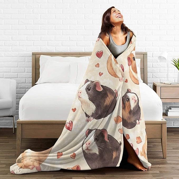 Cute Guinea Pig Throw Blanket Guinea Pig Pets Flannel Blankets Fuzzy Plush Super Soft Cozy Warm Decor Gifts for Boys Girls Kids Adults Men Women 60" x 80"