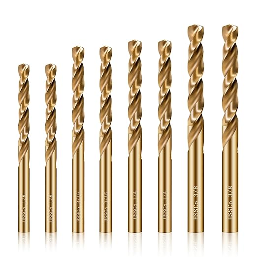 Cobalt Drill Bit Set, 8Pcs 1/8" 3/16" 1/4" 3/8" M35 High Speed Steel Jobber Length Kit Premium Metal Drill Bits for Hardened Steel Stainless Steel Cast Iron Plus Wood Plastic