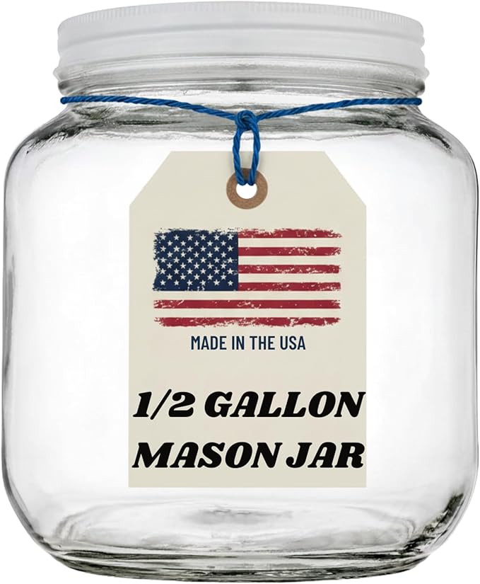 Half Gallon Glass Large Mason Jar Wide Mouth with Airtight Metal Lid - 1/2 Gallon (64oz) Capacity - Pickling, Storing and Canning- BPA-Free Dishwasher Safe- By Kitchentoolz - Made in USA