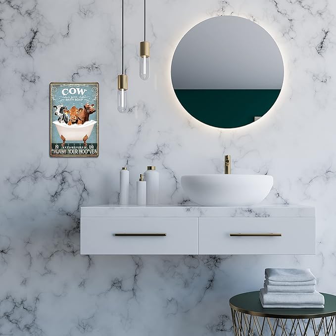 Funny Cow Bathtub Decor - Cow Accessories Farm Decor Signs Wall Art Poster Retro Bar Home Bathroom Wall Decoration 8x12 Inch