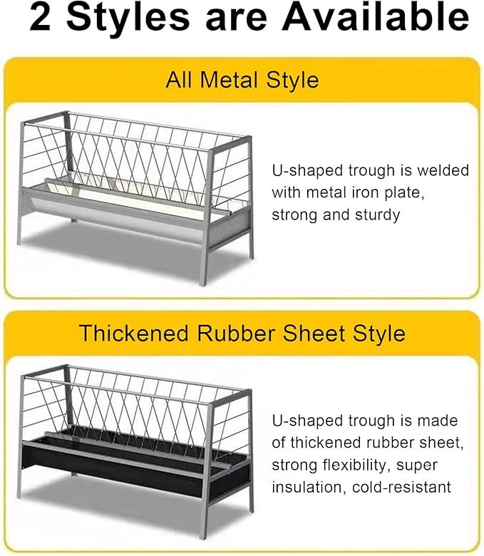 5 Ft Long Livestock Feeder, Heavy Duty Steel 2 in 1 Grain Hay Feeder 21 Gallon Multiple Sided Outdoor Pasture Hay Rack Strong Durable for Goats, Sheep, Cattle and Po(Color:Colored Steel Bottom Trough)