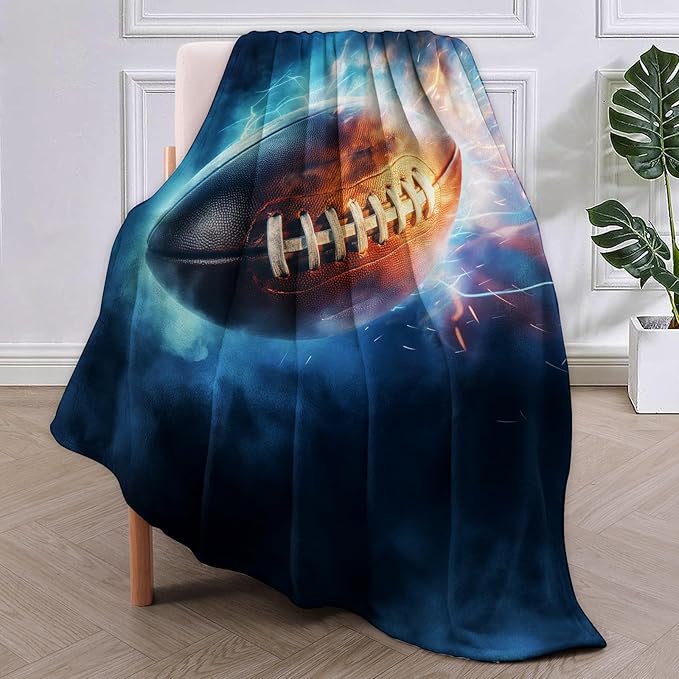 Football Throw Blanket Gifts for Adults Kids Girls Boys Soft Warm Lightweight Cozy Flannel Sports Blankets for Bed Sofa Couch Living Room Decor 80x60in