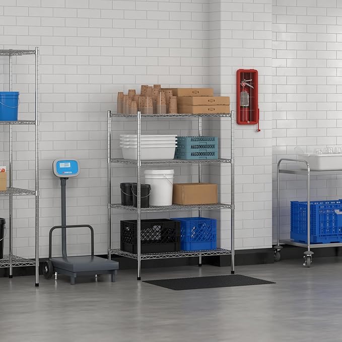 Commercial NSF Listed Chrome Stationary Wire Shelving Kit 24" x 36" x 54", with 4 Shelves Perfect for Warehouse, Walk-in Refrigerator, Freezer, Grocery Store, Restaurant, Dishroom