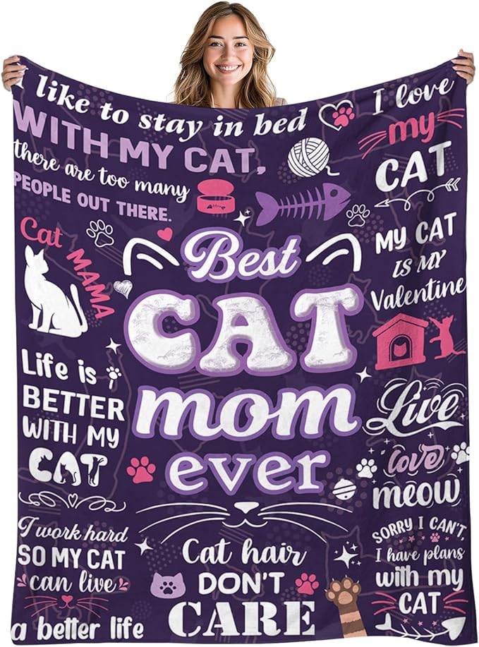 Cat Mom Blanket for Women, Cats Mom Gifts, Blanket for Cats Lovers, Flannel Warm Throw Blanket for Young Adults, for Cat Lovers Gifts for Christmas Thanksgiving 50x60in