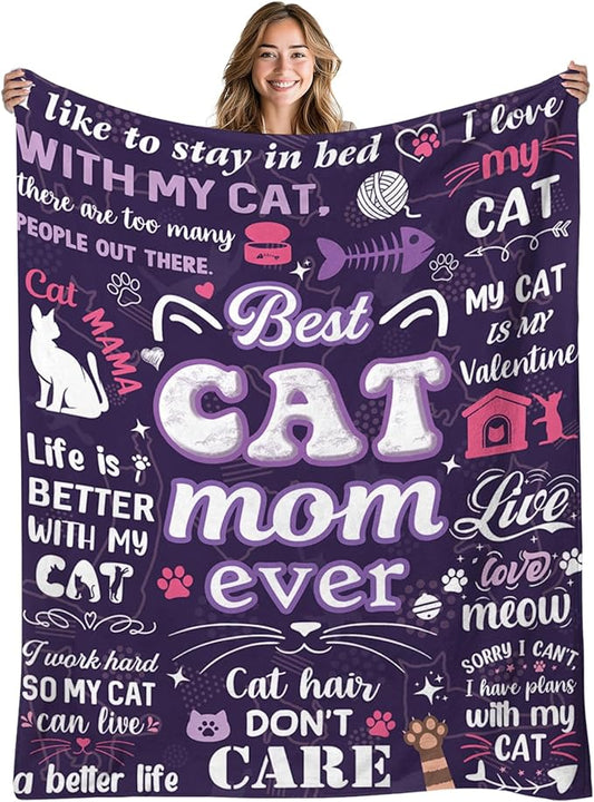 Cat Mom Blanket for Women, Cats Mom Gifts, Blanket for Cats Lovers, Flannel Warm Throw Blanket for Young Adults, for Cat Lovers Gifts for Christmas Thanksgiving 50x60in