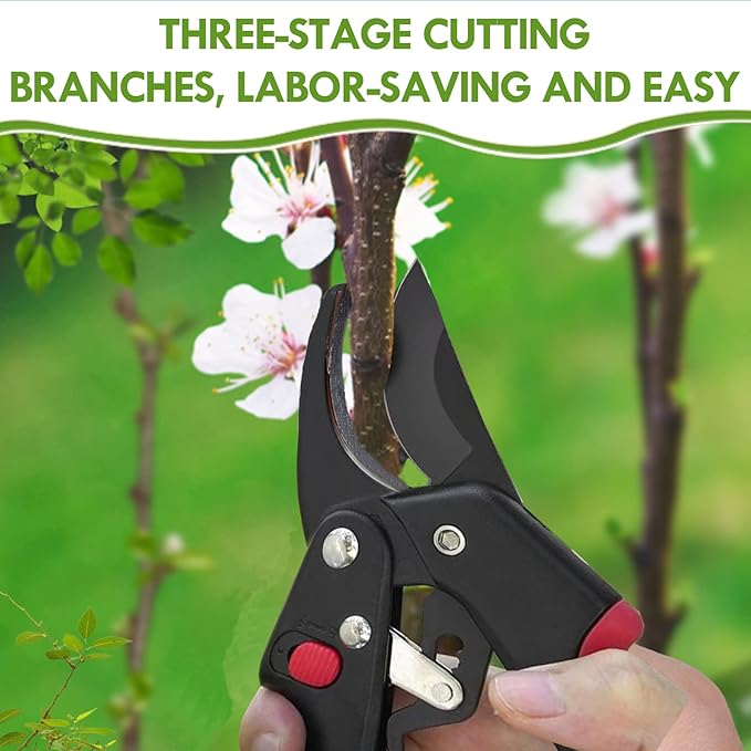 Garden clippers, premium Germany pruners, Work 3 times easier, professional ratchet pruning shears, cutting rose, flower, hedge, stem, tree, Sharp gardening scissors, Arthritis weak hand snips