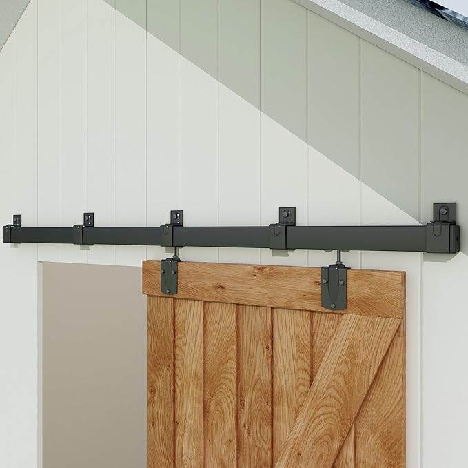 JUBEST 6FT Box Rail Exterior Barn Door Hardware Kit, Black Heavy Duty Sliding Barn Door Hardware, Wall Mount Barn Door Hardware(Doors NOT Include）
