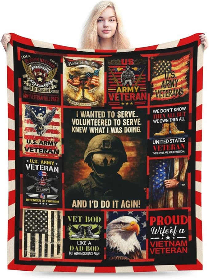 Patriotic Soldier Throw Blanket America Soldier Flannel Blankets American Army Plush Super Soft Cozy Warm Decor Gifts for Boys Girls Kids Adults Men Women 60" x 80"
