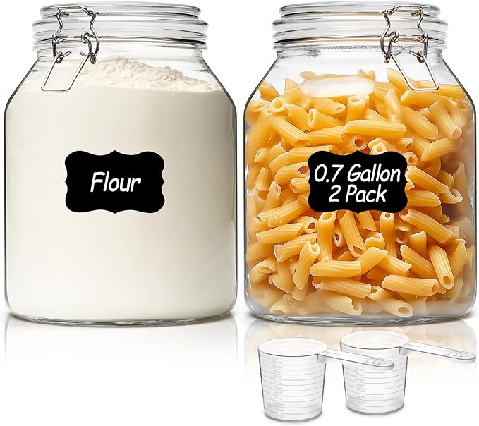 ComSaf Glass Jars with Airtight Lid 0.7 Gallon, Wide Mouth Mason Jars, Canning Jars, Large Glass Storage Containers with Lids, Flour Sugar Storage Container, Large Canister for Rice, Pickle, Set of 2